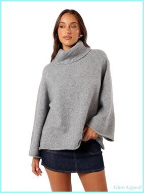 Oversized Cowlneck Knit Sweater with Bell Sleeves
